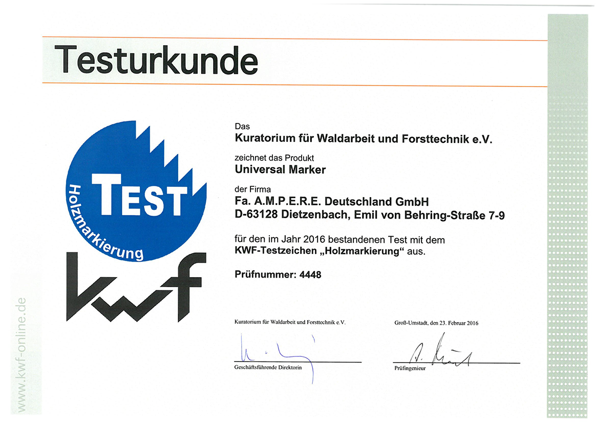 Certificato di qualità UNIVERSAL MARKER